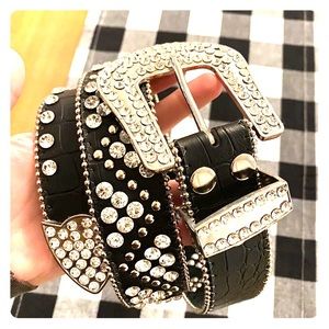 Genuine Leather rhinestone Buckle belt